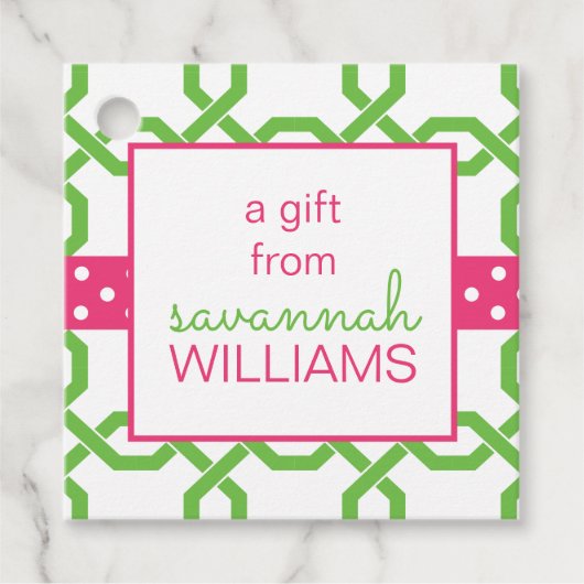 Lattice & Grosgrain Gepersonaliseerde Gift of Favo Bedankjes Labels (Voorkant)