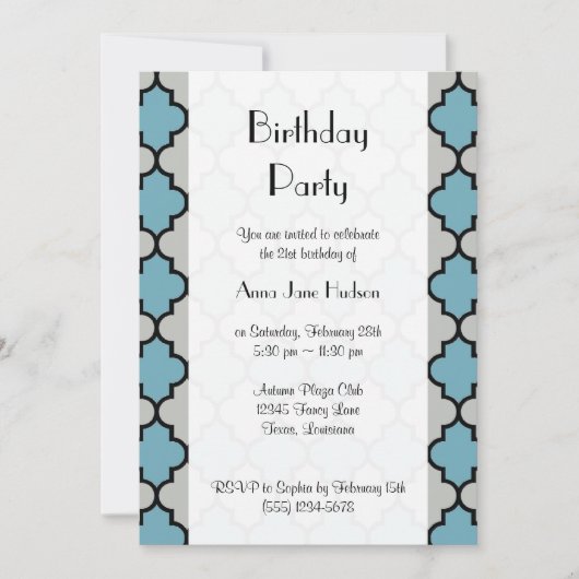 Latticework, Quatrefoil, Trellis, Birthday Party Kaart (Voorkant)