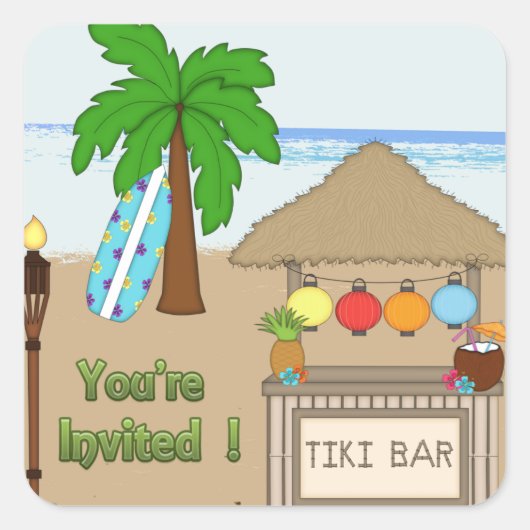 LAUA / Tiki Party Uitnodiging Envelope Seal Vierkante Sticker (Voorkant)