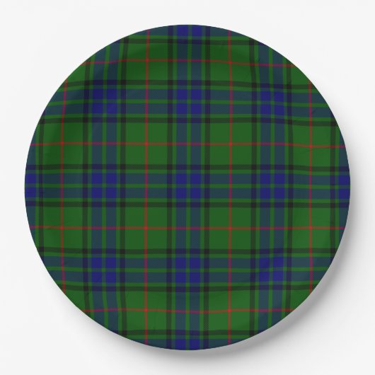 Lauder tartan blauw groene vleid papieren bordje (Voorkant)