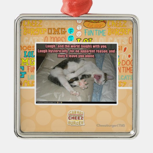 Laugh en de wereld lachen met je uit metalen ornament (Voorkant)