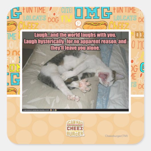 Laugh en de wereld lachen met je uit vierkante sticker (Voorkant)