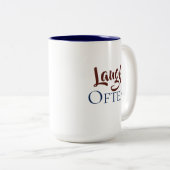 Laugh Often Blue en Maroon Tweekleurige Koffiemok (Voorkant rechts)