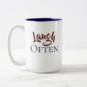 Laugh Often Blue en Maroon Tweekleurige Koffiemok (Links)