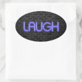 LAUGH-tekst in neonlichten op baksteen Ovale Sticker (Tas)