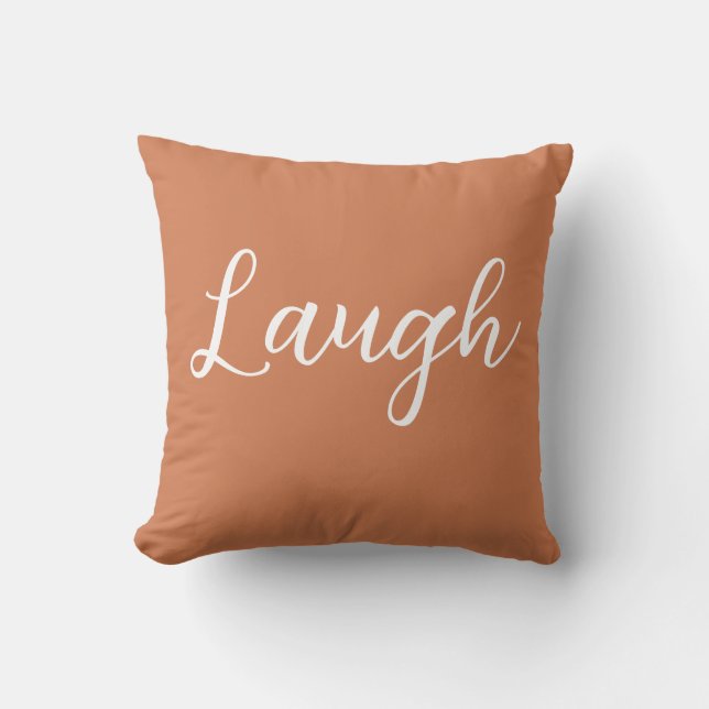 Laugh Throw Pillow Copper Orange White Kussen (Voorkant)