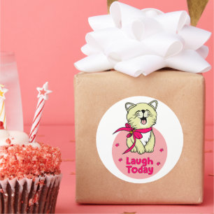 Laugh vandaag Kawaii blij met een grappige kat die Ronde Sticker