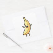 Laughing Banana – Cute Kawaii Illustration Vierkante Sticker (Envelop)