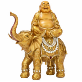 Laughing Buddha Riding Elephant 2D statue Staand Fotobeeldje