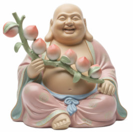 Laughing Buddha with Peach Branch 2D statue Staand Fotobeeldje