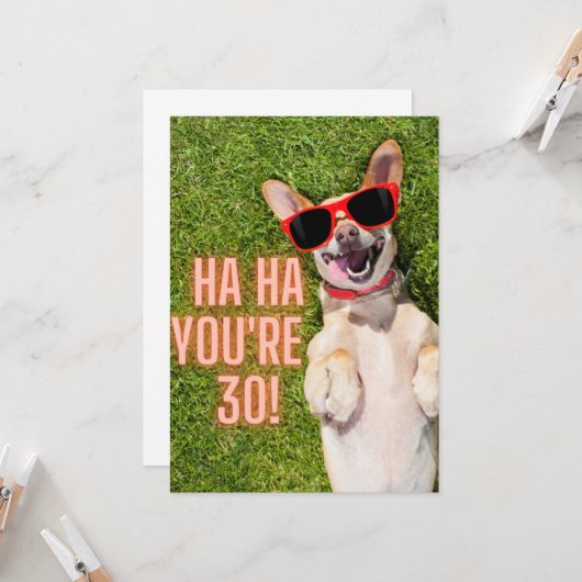 Laughing Dog 30th Birthday Kaart (Voorkant / Achterkant in situ)