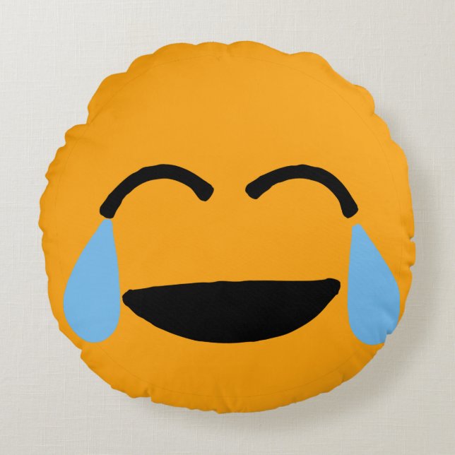 Laughing Face Funny Oranje Emoticon Emojii Rond Kussen (Voorkant)