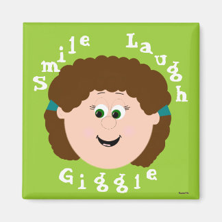 Laughing Faces Brown Curly Hair Girl Magneet