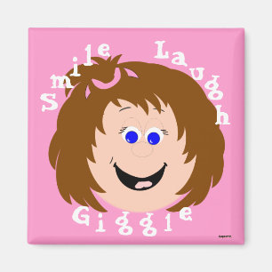 Laughing Faces Brown Hair Little Girl Magneet