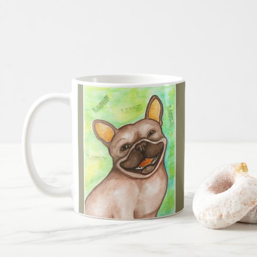 Laughing French Bulldog mok (Met donut)