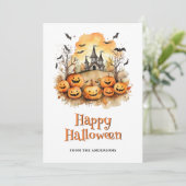 Laughing Funny Pumpkins Bats Haunted Mansion Ghost Feestdagenkaart (Staand voorkant)