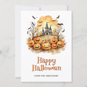 Laughing Funny Pumpkins Bats Haunted Mansion Ghost Feestdagenkaart