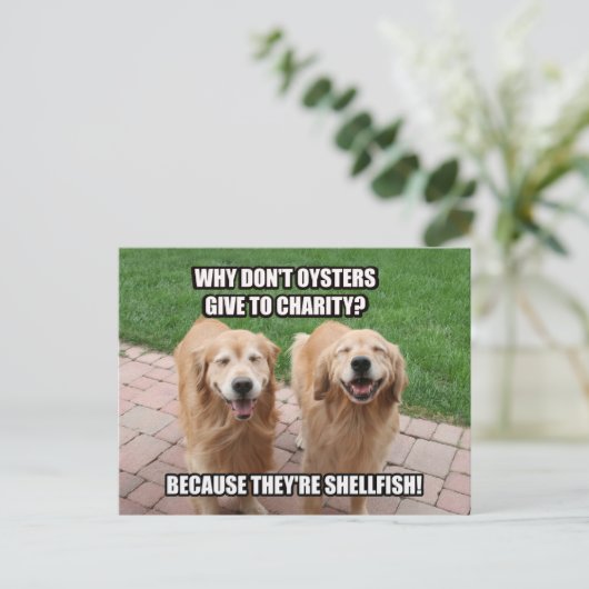 Laughing Golden Retriever Funny Shellfish Joke Briefkaart (Staand voorkant)