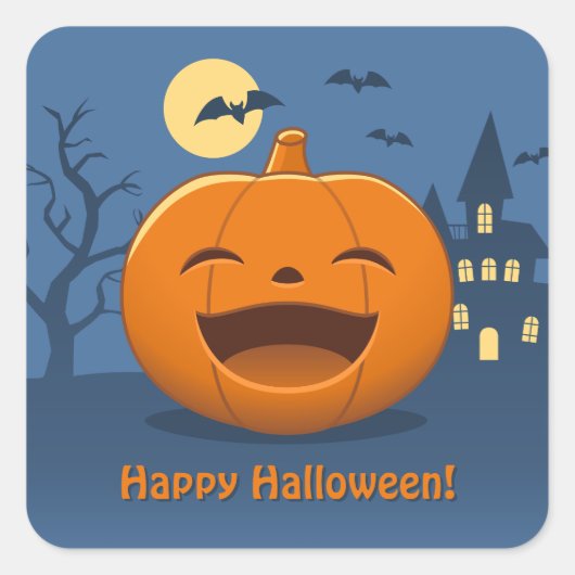 Laughing Halloween Pumpkin Custom Text Vierkante Sticker (Voorkant)