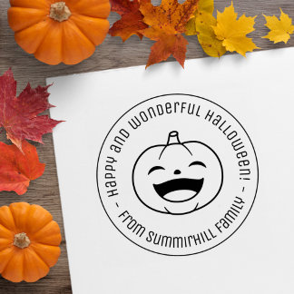 Laughing Halloween Pumpkin Round Message Rubberstempel