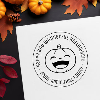 Laughing Halloween Pumpkin Round Message Zelfinktende Stempel