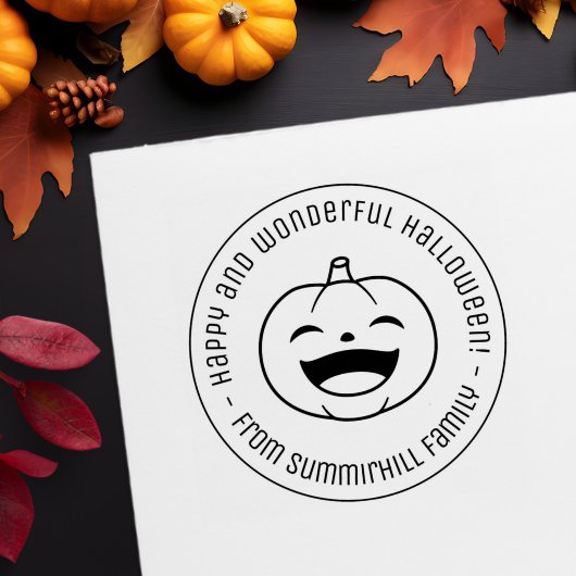 Laughing Halloween Pumpkin Round Message Zelfinktende Stempel