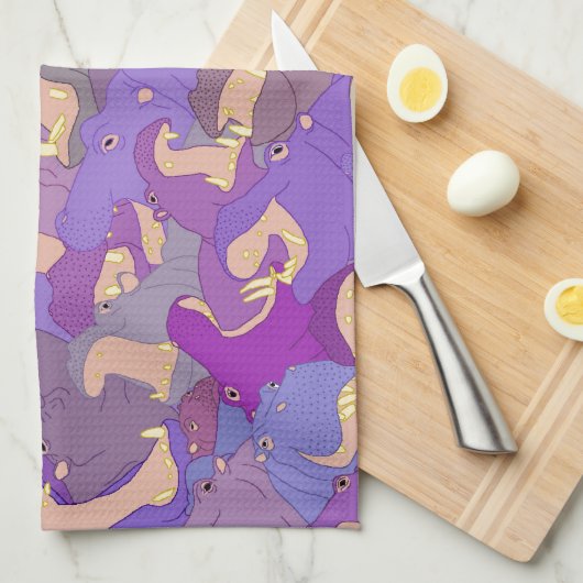 Laughing Hippos - purple Theedoek (Quarter Fold)