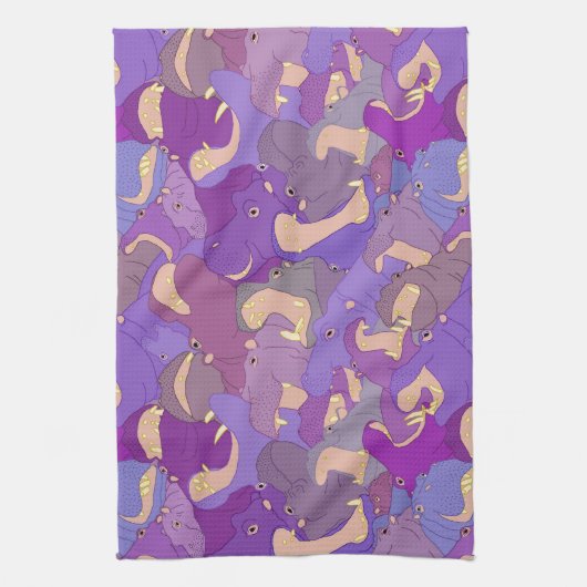 Laughing Hippos - purple Theedoek (Verticaal)