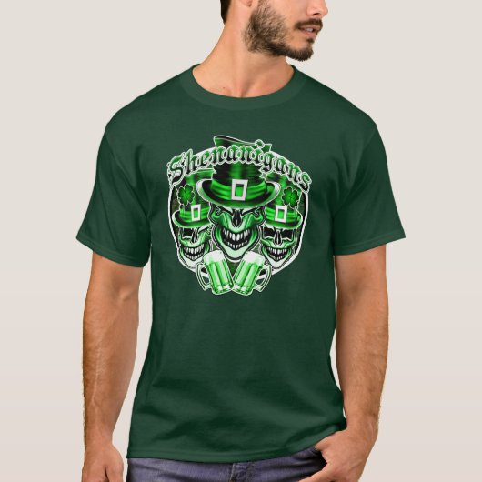 Laughing Irish Leprechaun Skulls : Shenanigans 2 T-shirt (Voorkant)