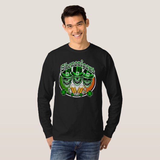 Laughing Irish Leprechaun Skulls : Shenanigans T-shirt (Voorkant volledig)