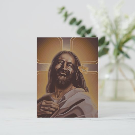 Laughing Jesus postkaart (Staand voorkant)