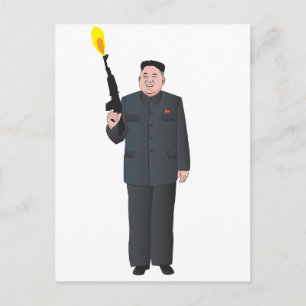 Laughing Kim Jong-un vuurt een pistool in de lucht Briefkaart
