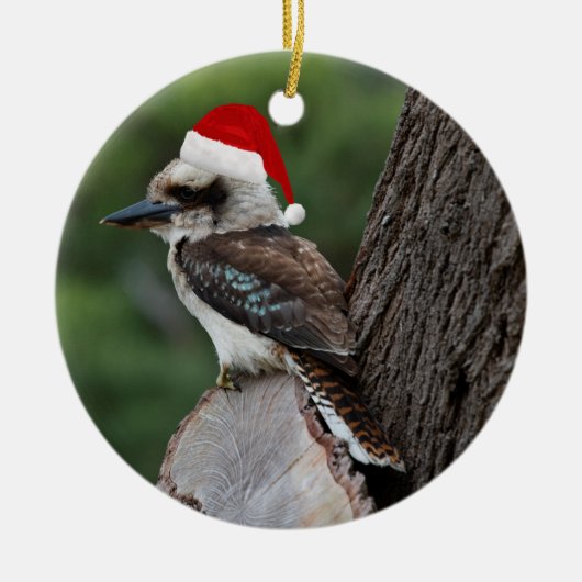 Laughing Kookaburra Bird Kerstrode kerstkerstkerst Keramisch Ornament (Voorkant)