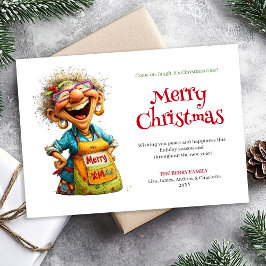 Laughing Lady Editable Digital Christmas Greeting Feestdagenkaart