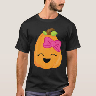 Laughing Pumpkin Pink Bow Fun Oranje Face Monster T-shirt