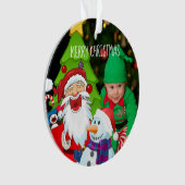 Laughing Santa and Snowman Christmas Baby Photo Ornament (voorkant)
