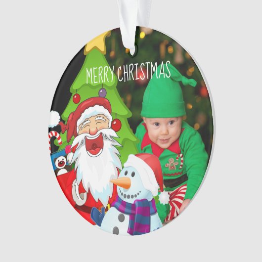 Laughing Santa and Snowman Christmas Baby Photo Ornament (voorkant)