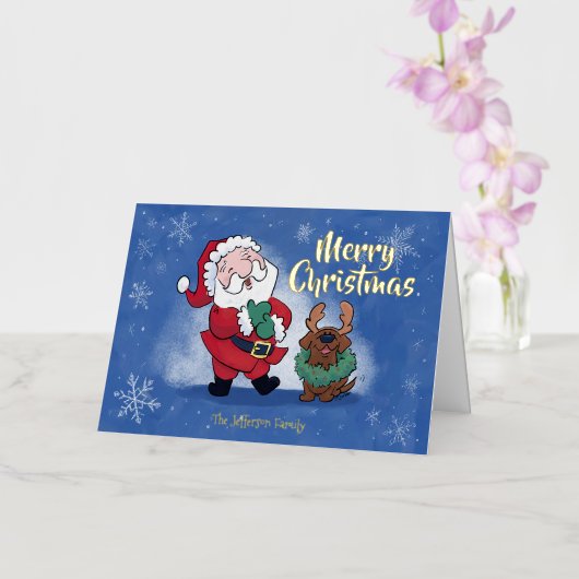 Laughing Santa Reindeer Lab Folded Folie Feestdagenkaart (Orchidee)