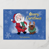 Laughing Santa Reindeer Lab Photo Fancy Folie Feestdagenkaart (Voorkant)