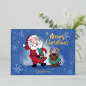 Laughing Santa Reindeer Lab Photo Fancy Folie Feestdagenkaart (Staand Voorkant)