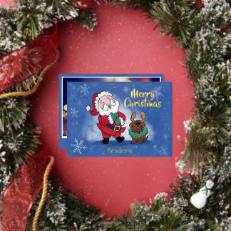 Laughing Santa Reindeer Lab Photo Fancy Folie Feestdagenkaart