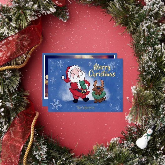 Laughing Santa Reindeer Lab Photo Fancy Folie Feestdagenkaart (Insitu)