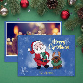 Laughing Santa Reindeer Lab Photo Fancy Folie Feestdagenkaart