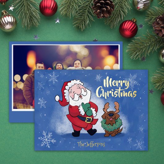 Laughing Santa Reindeer Lab Photo Fancy Folie Feestdagenkaart