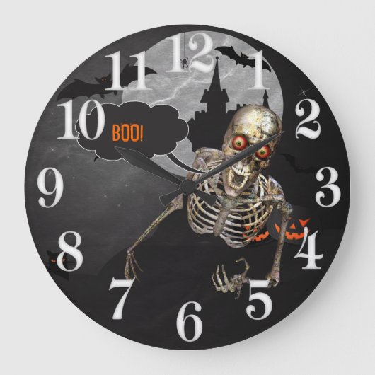 Laughing Skeleton Halloween Custom Message Grote Klok (Voorkant)