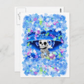 Laughing Skeleton Woman in Blue Bonnet Briefkaart (Voorkant / Achterkant)