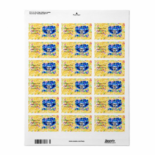 Laughing Skeleton Woman in Blue Bonnet Etiket (Full Sheet)