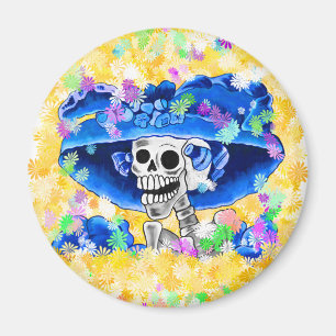 Laughing Skeleton Woman in Blue Bonnet Magneet