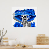 Laughing Skeleton Woman in Blue Bonnet Poster (Keuken)