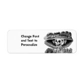 Laughing Skeleton Woman in Bonnet Etiket (Voorkant)